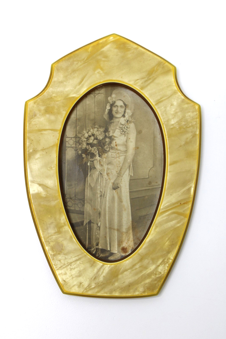 Vintage Art Deco Butterscotch Celluloid Picture Frame Wedding Photo Postcard